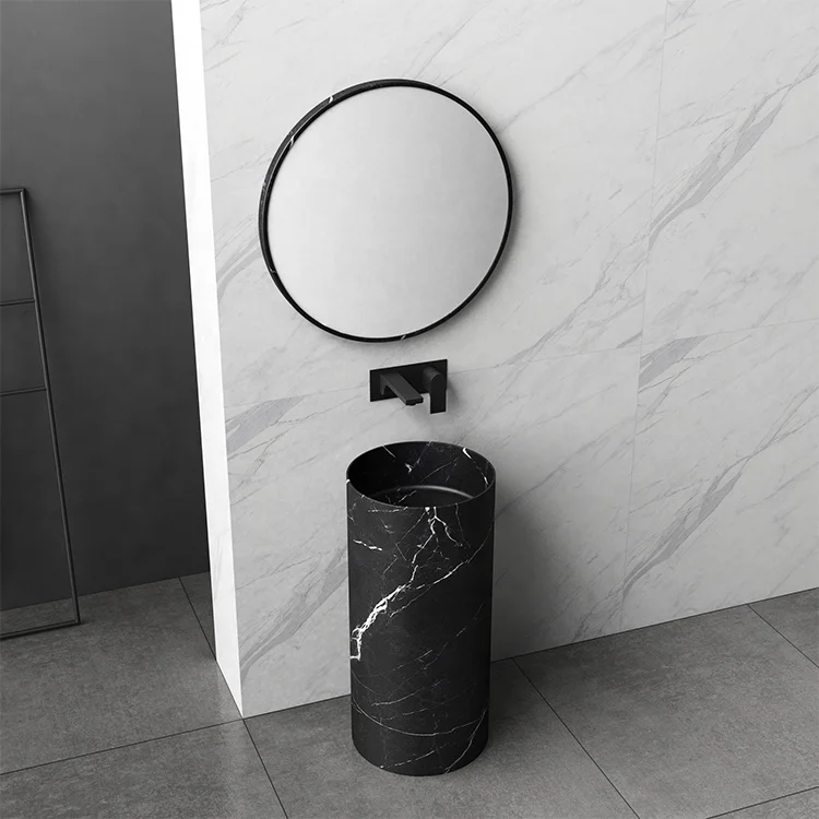 Bathroom concrete grey Wash Basin Cloakroom Round Acrylic Stone  Solid Surface Stone black marble carrara Pedestal basin