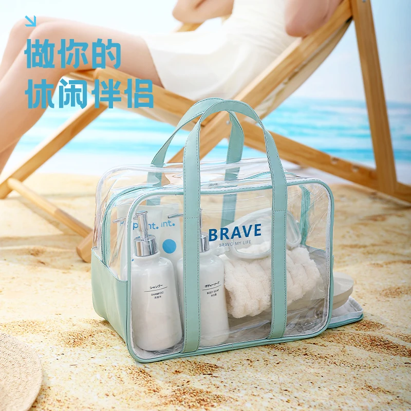 Transparent PVC Tote Bag Waterproof Large Travel Toiletry Bag Foldable Small Handbag Purse Fabric Storage Flexible Storage