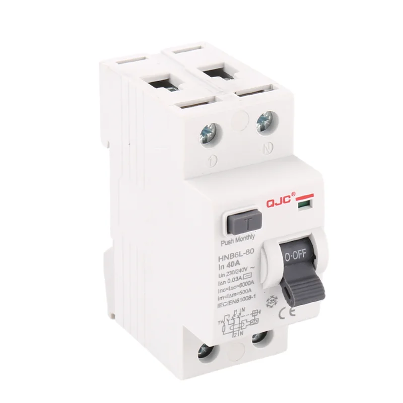 QJC 2p 2 pole RCBB ELCB RCD 6KA 6a 10a 16a 20a 32a 40a 50a 63a 80a 100a 125a Electronic Earth Leakage Current Circuit Breakers