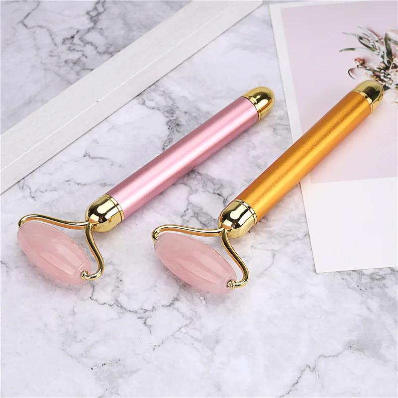 100% натуральный розовый кварц нефритовый ролик вибрирующий массажер для лица Инструменты для красоты лица