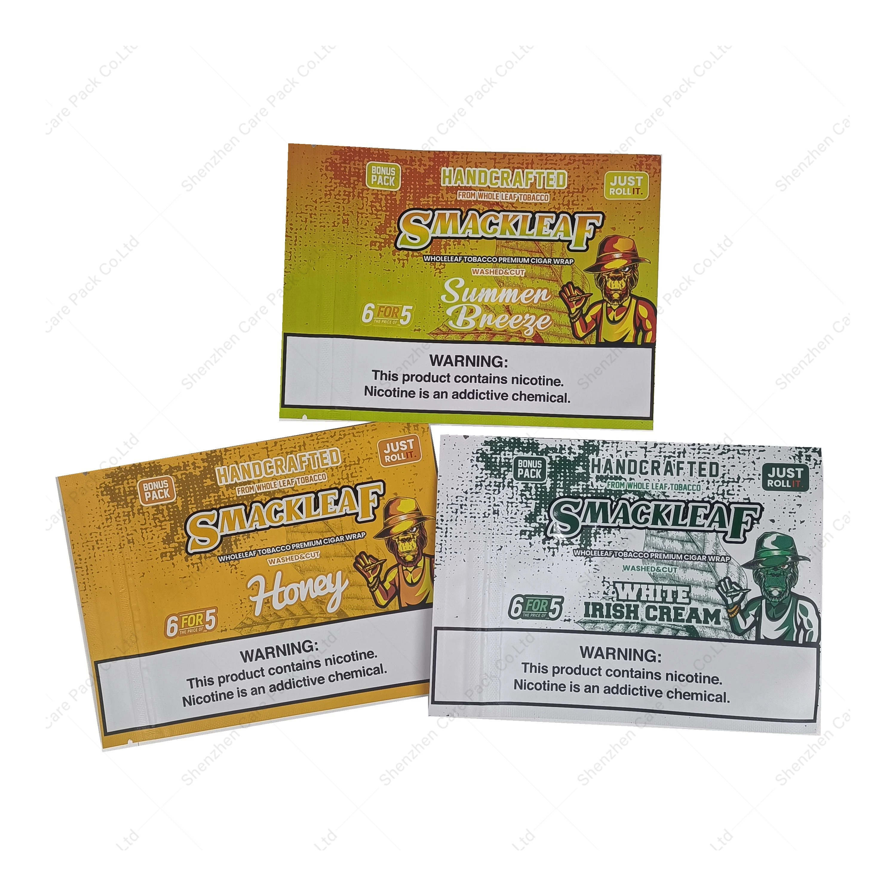 Custom Tobacco Fronto Grabba Leaf Zipper Sachet Cigar Packaging Plastic Wrappers with paper display box