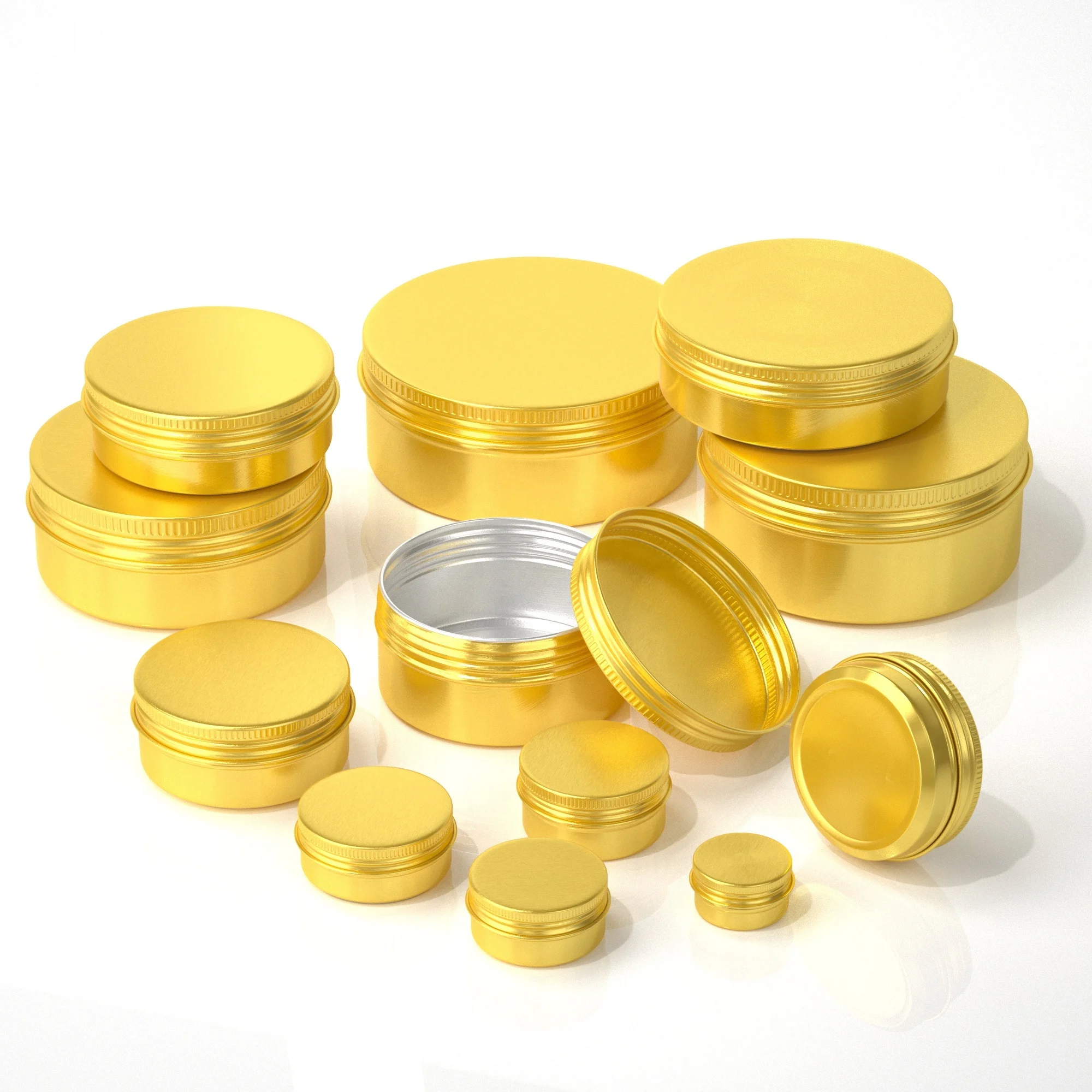 Круглая Золотая алюминиевая банка с крышкой для косметического олова, 5 г, 10 г, 20 г, 25 г, 30 г, 50 г, 60 г, 80 г, 100 г, 150 г, 250 г, 1 унция, 2 унции