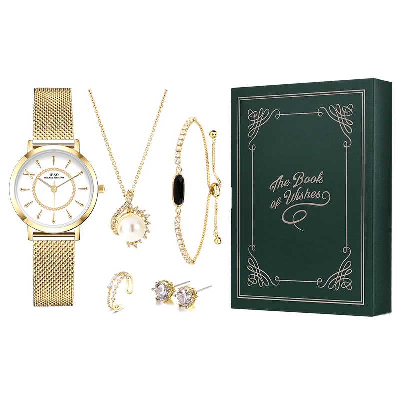 IBSO Luxury Green Watch Set Gift For Women Luxury Elegant Waterproof Quartz Watches 3ATM Waterproof
