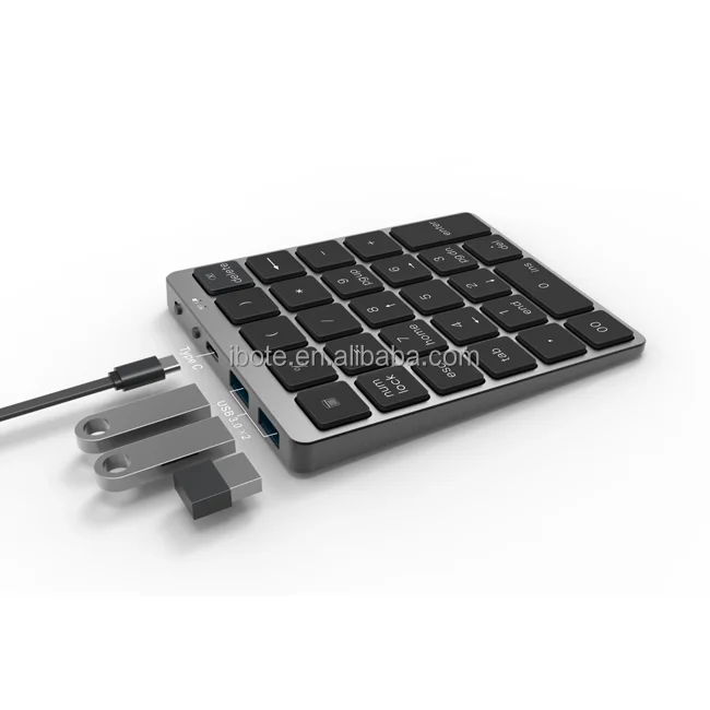 28 Keys Dual USB/HUB Aluminum Alloy Wired BT3.0 Dual Mode Numeric Keyboard Type c Charging Wireless Keyboard (1600573942412)
