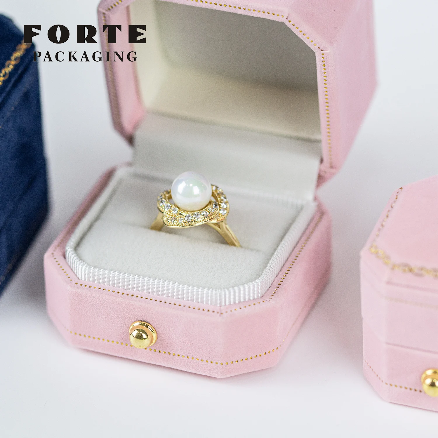 FORTE Custom Luxury Wedding Ring Box Set Velvet Suede Vintage Small Mini Ring Holder Jewelry Gift Box Packaging With Logo