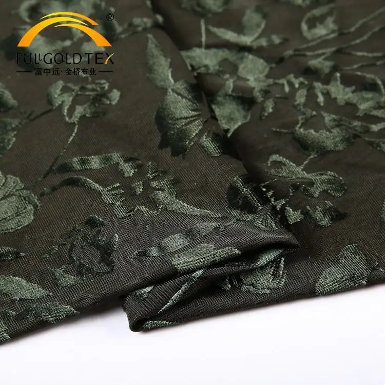 Hejin Wholesale Custom Black Olive Green Islamic Abaya Women Plain Dyed Knitted Floral Burnout Velvet Fabric for Clothing