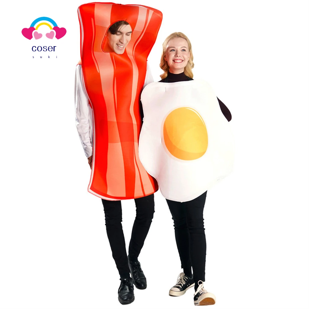 Костюмы для Хэллоуина в виде яиц и бекона для взрослых пар, смешные костюмы для косплея с едой