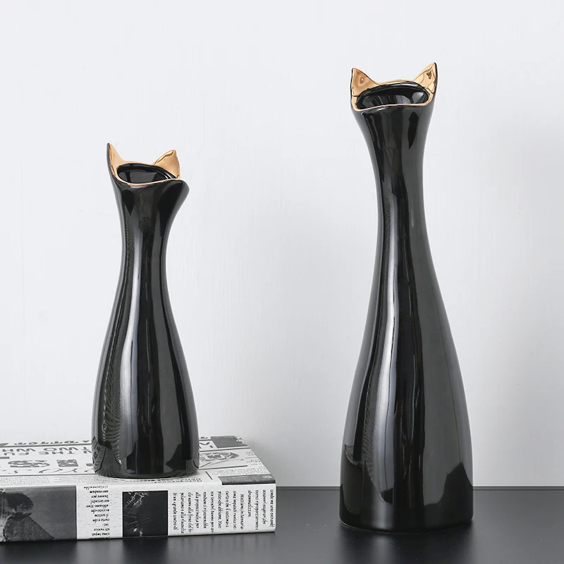 design modern decoration cat shape flower vase golden ceramic vase for home decor