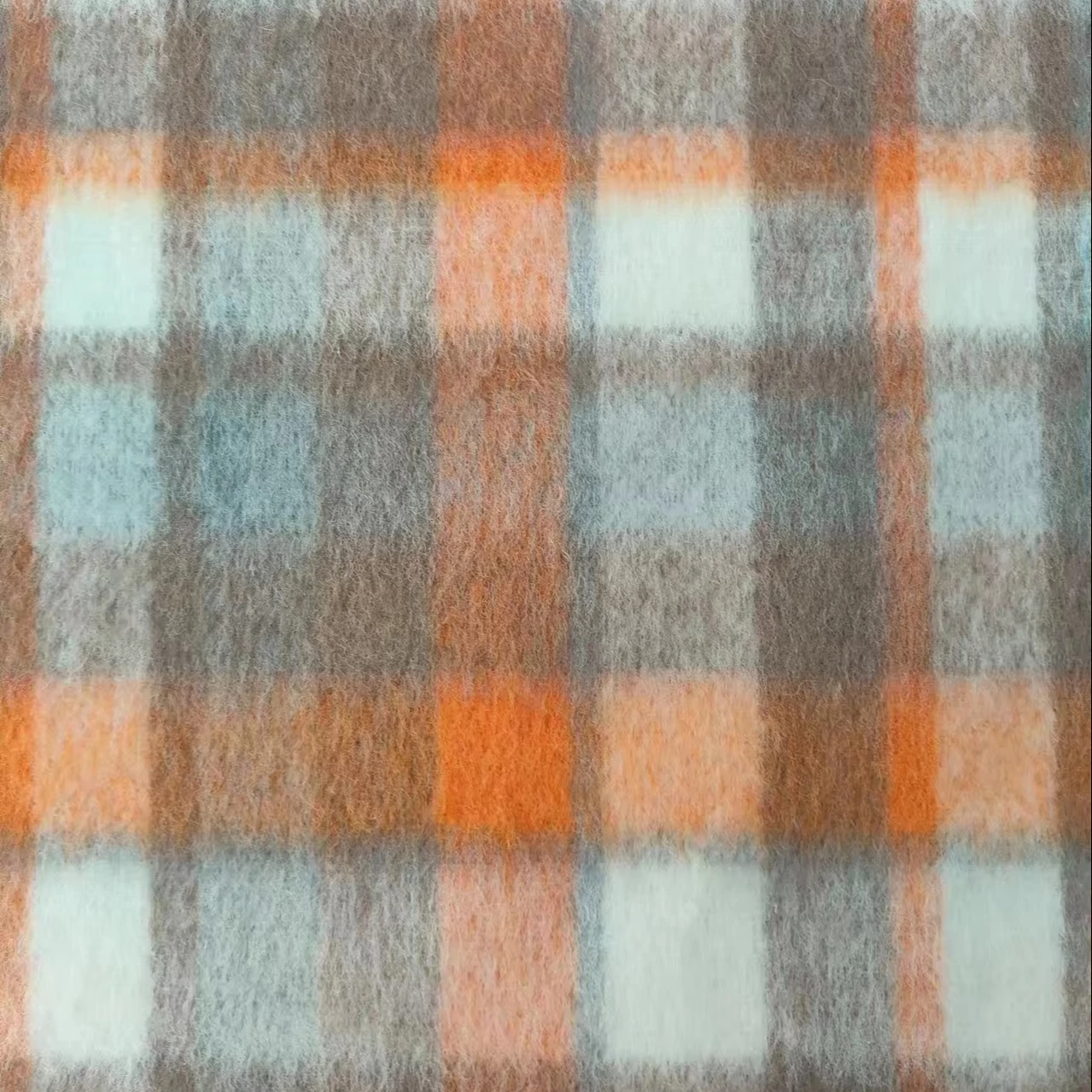 Wholesale wool  Polyester Yarn Dyed Plaid Flannel Fabrics Woven brushed Tweed Wool Fabric For Coat