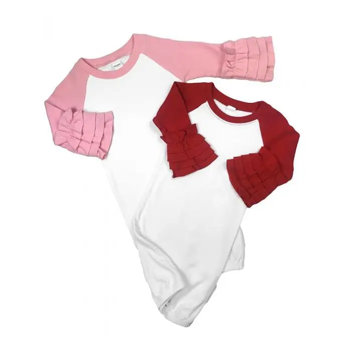 
CFP C088 RTS Raglan Ruffle Sleeve Gown Full Cotton Newborn Baby Girl Ruffle Raglan Baby Gowns 