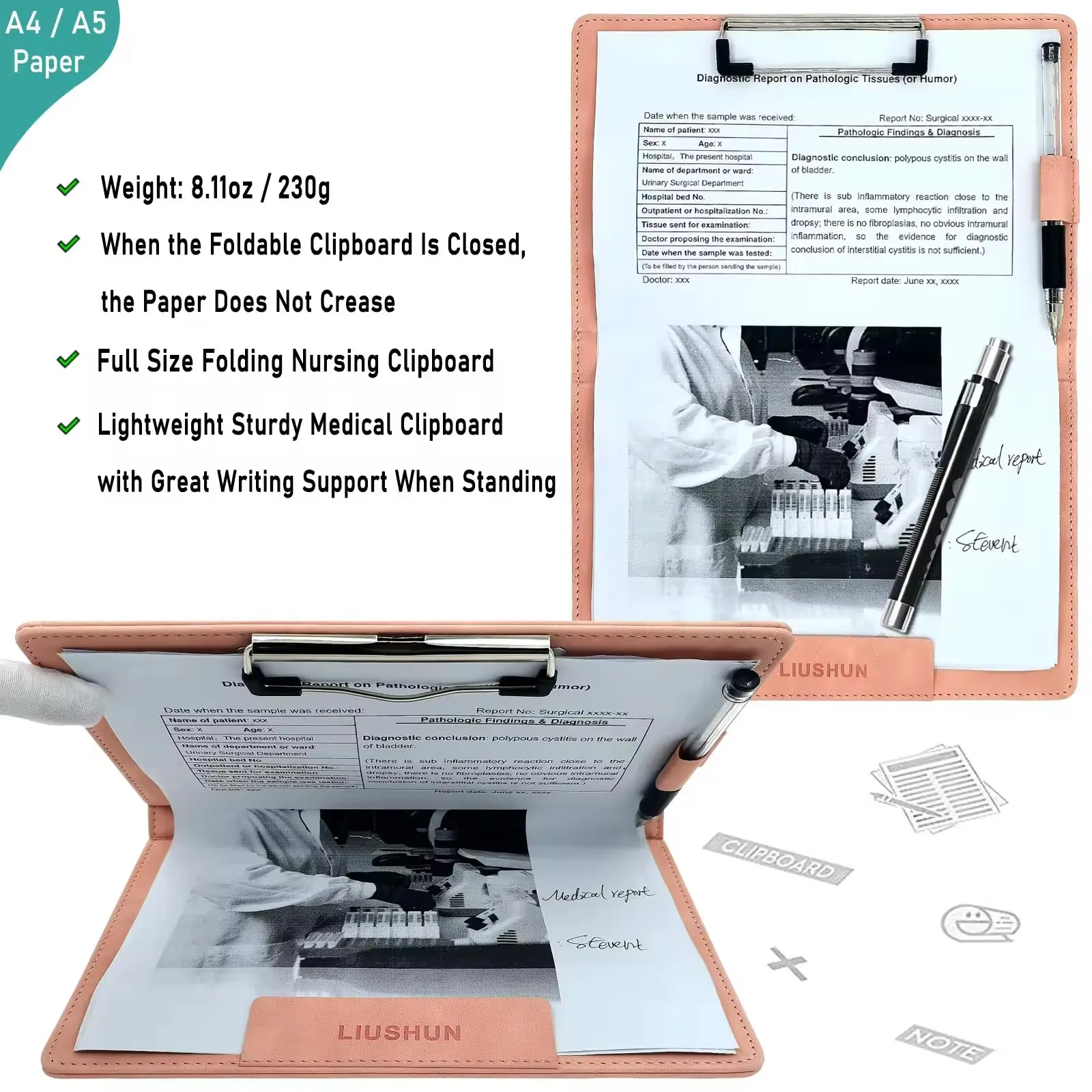 A4 A5 A6 Leather Clipboard With Pocket Double Sided Wholesale Nursing Hospital Nidle Clipboard