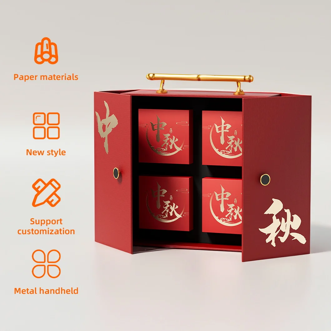 Chinese Mid Autumn Festival red mooncake box luxury moon cake paper box cardboard packaging