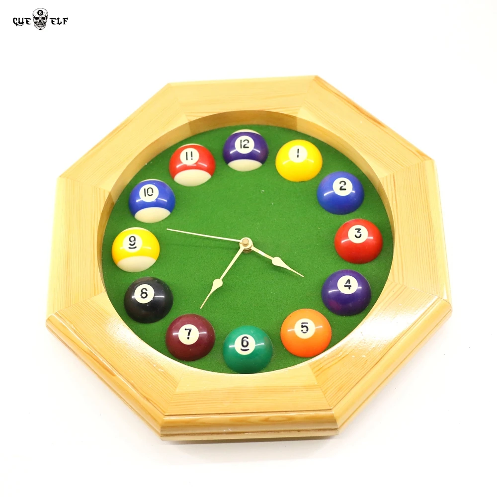 Cueelf pool ball clock Octagon wooden billiard wall clock snooker ball clock club decorate accessory