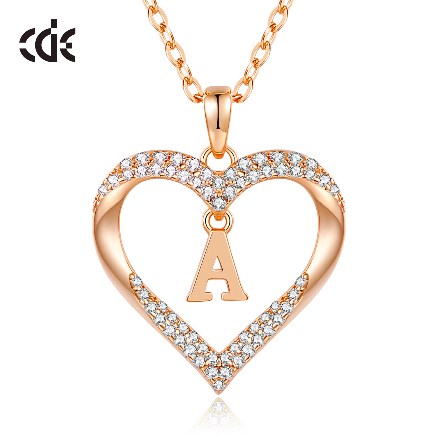 Cde Sterling Silver 925 Jewellery 18K Gold Plated Letter Initial Heart Pendant Necklace