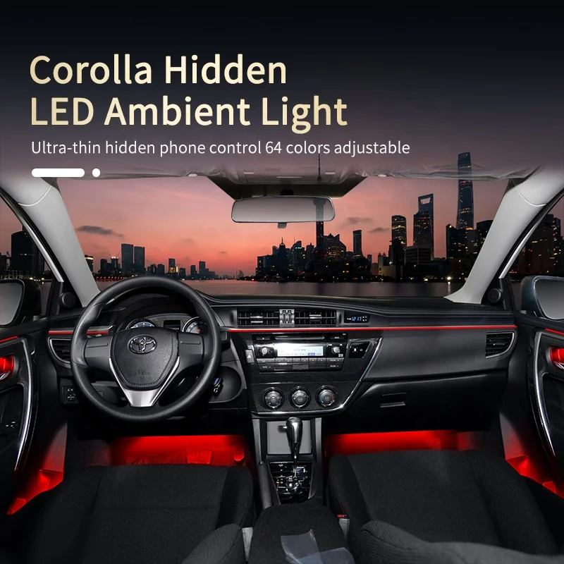 Most Popular 64 Colours Car Interior Lights r Decoration Light APP Control  Car Ambient Light Kit For Toyota Corolla