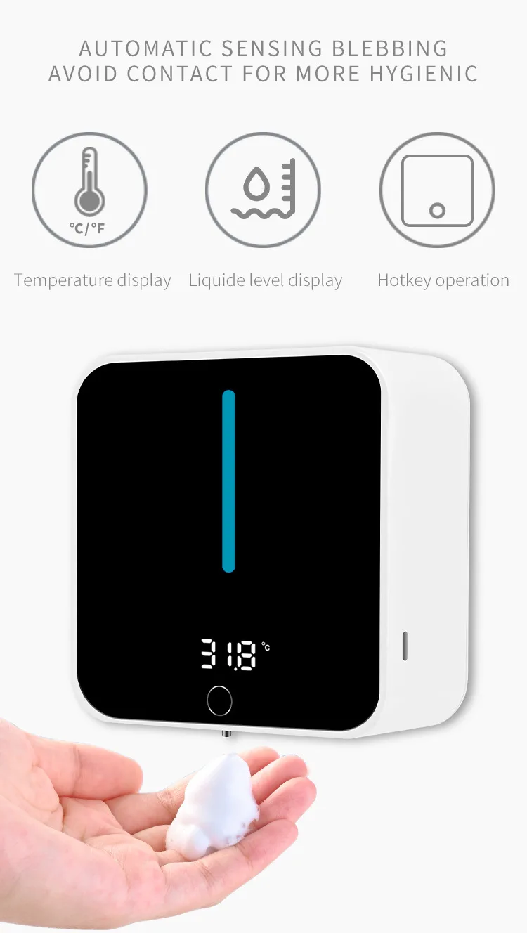 Wall Mount Automatic Foam Soap Dispensers 400ml LED Temperature Display Electric Touchless Bathroom Smart Washing Hand Machine