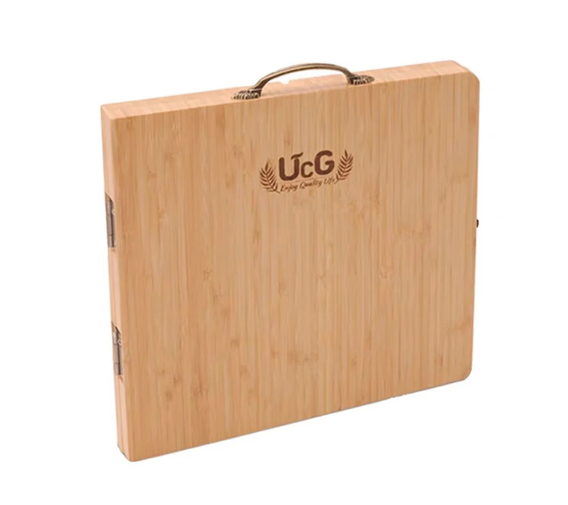 Portable flip Bamboo Cheese Board and Knife Set with handle