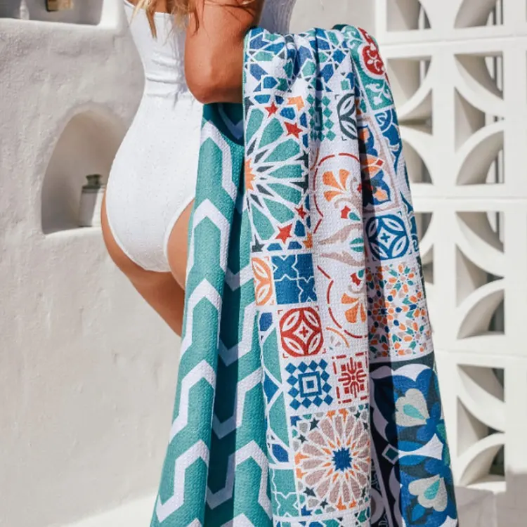Light weight quick dry portable custom sublimation printing polyester adults extra size luxury sand free surf beach towel