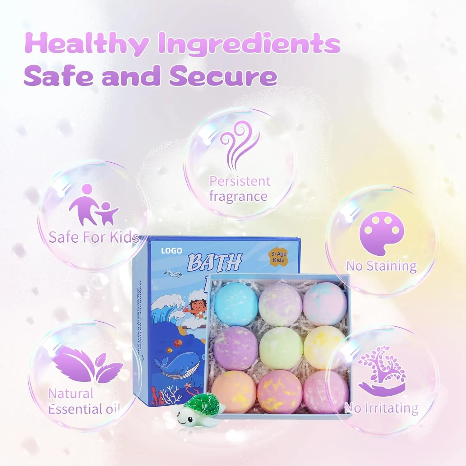 Customized Natural Organic Surprise Inside Ocean Sea Animal Toys Boys Girls 9 Pack Bubble Bath Bombs Gift Set Toddlers