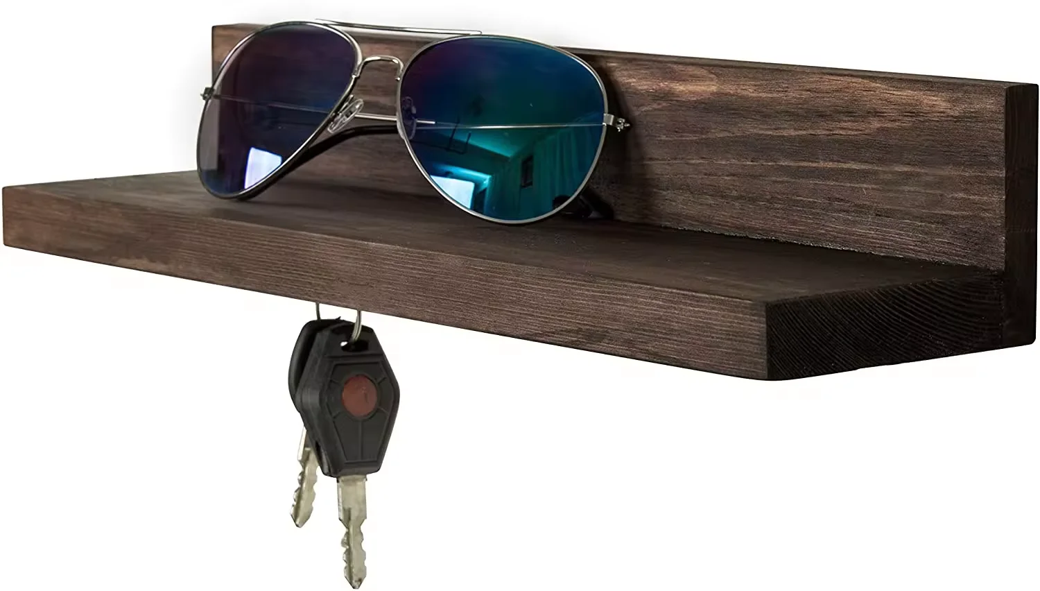 Custom Home Decor Dark Brown Wood Wall Mounted  Hanging Wooden Shelves with D Magnetic Key Holders
