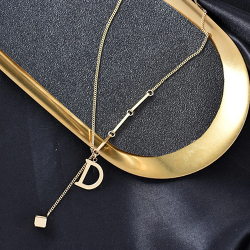 Titanium steel necklace jewelry female new design online celebrity simple letter D pendant sweater chain women luxury necklaces