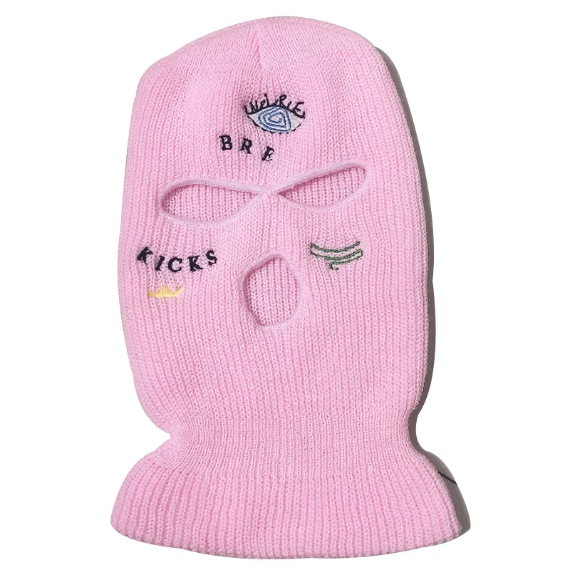 Wholesale Design Knitted 3 Hole Full Cover Face Skimask Mask with Embroidery Logo Winter Hat Ski Mask Custom