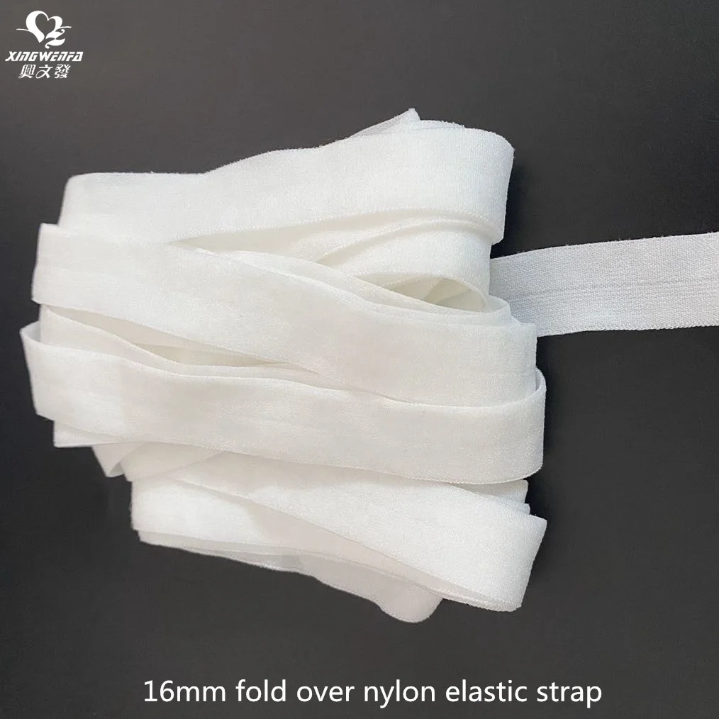 16mm nylon folded over elastic strap white high quality Nylon Bias Binding Tape Fold Over Elastic