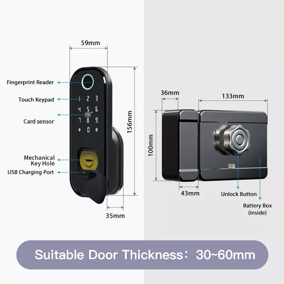 Tuya Smart Handle Door Lock With Card Hole Opener Kit Door Magnet Rim Lock Waterproof Main Door Lock Set Digital