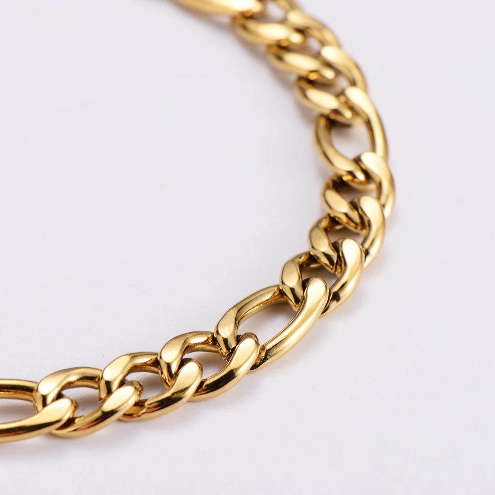 Fashion Jewellery Figaro Link Chain Cuban Men Women Unisex Stainless Steel Gold Bracelet