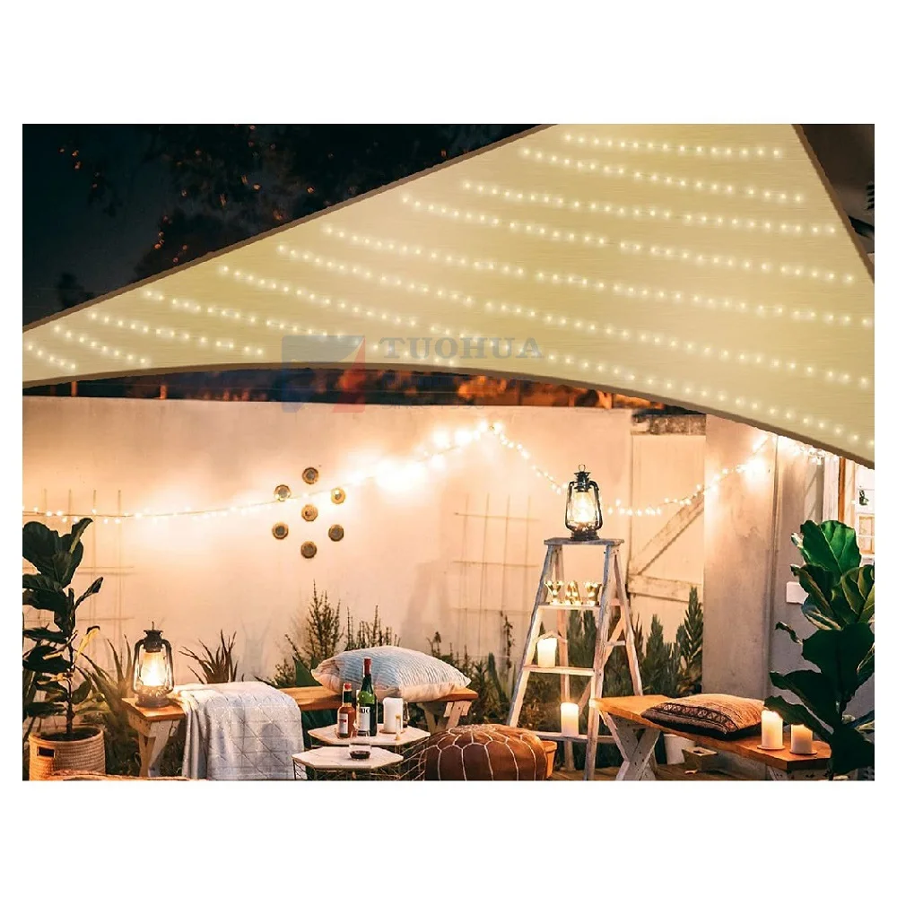 Solar LED Lights Triangle Outdoor Awning Shade Cover UV Block Backyard Garden Sun Shade Sail