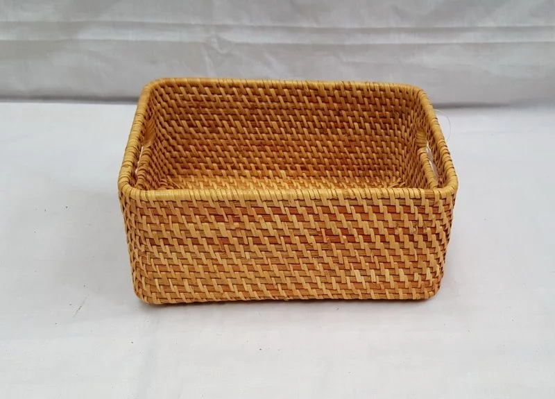 Amazon hot selling 2022 Rectangular House Serving Rattan Wicker Basket With Two Handles for storage made in Vietnam