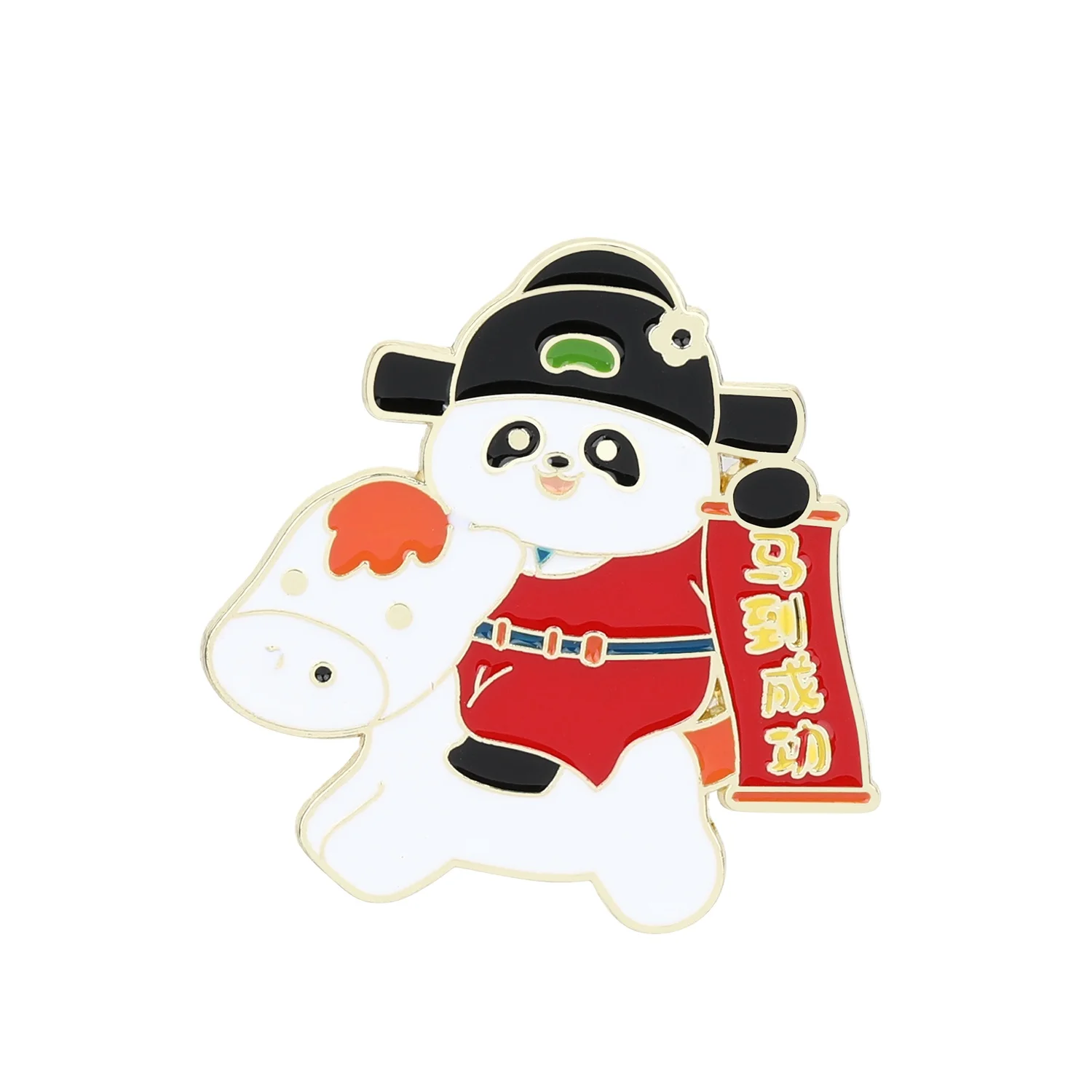 K3050 31*30mm Panda riding horses Metal custom brooch logo
