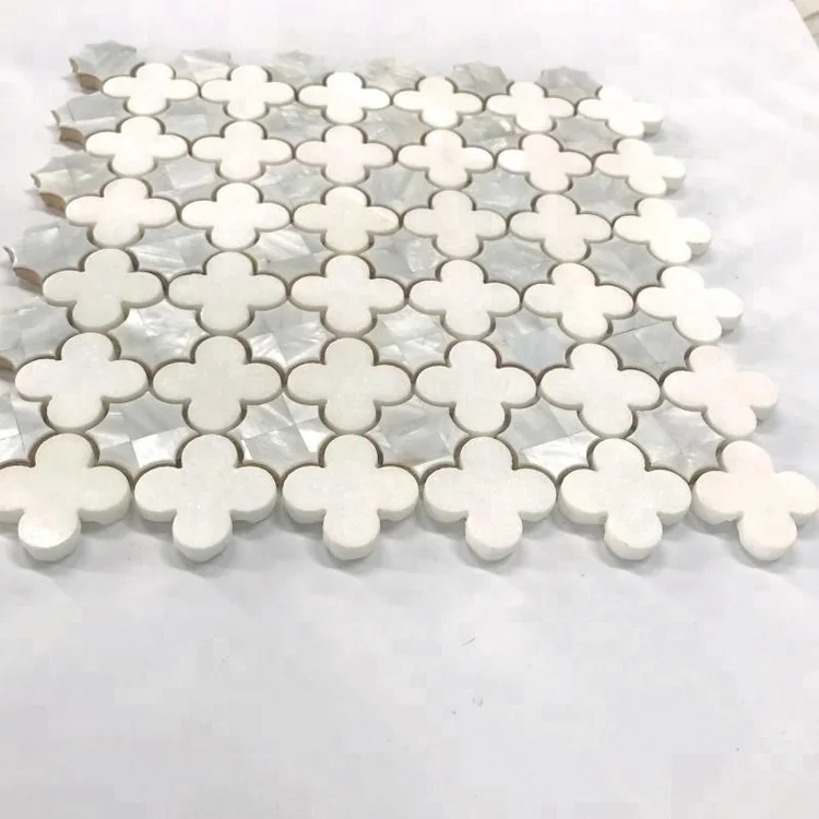 DTH stone Pure white marble mix shell water jet  wall mosaic for kitchen backsplash tile