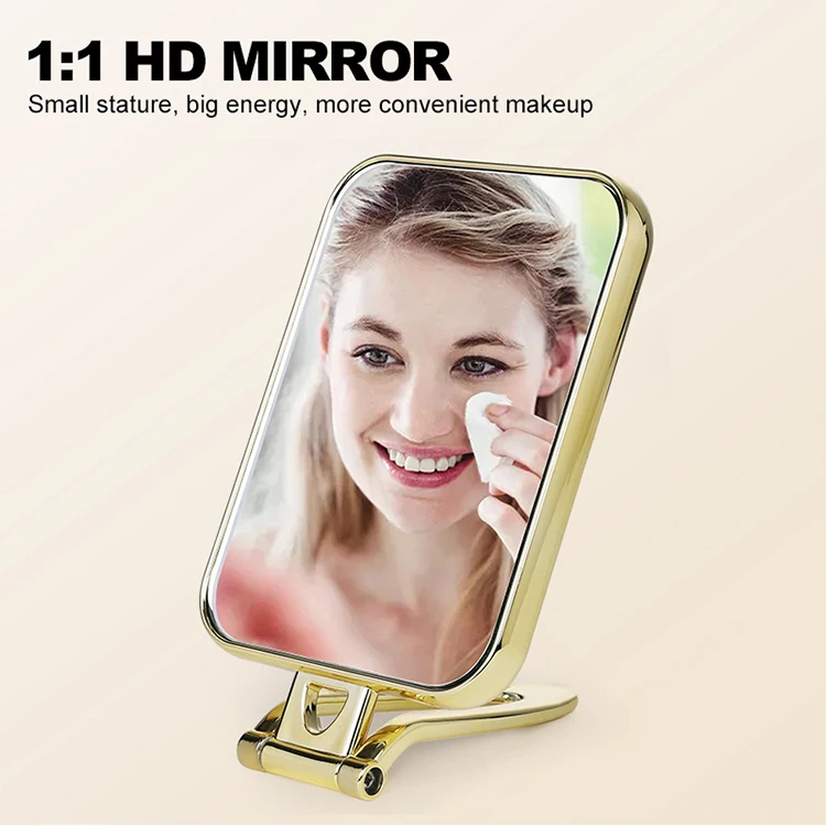 manufacturer custom private label rectangle gold handheld mirror handle multifunction foldable makeup mirror