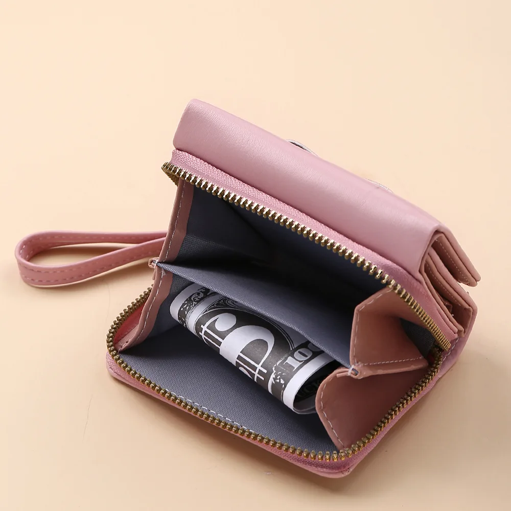 2022 New Women Wallet Short Card Holder Girl Gift Cute Simple Small Bow Zipper Coin Pocket Purse