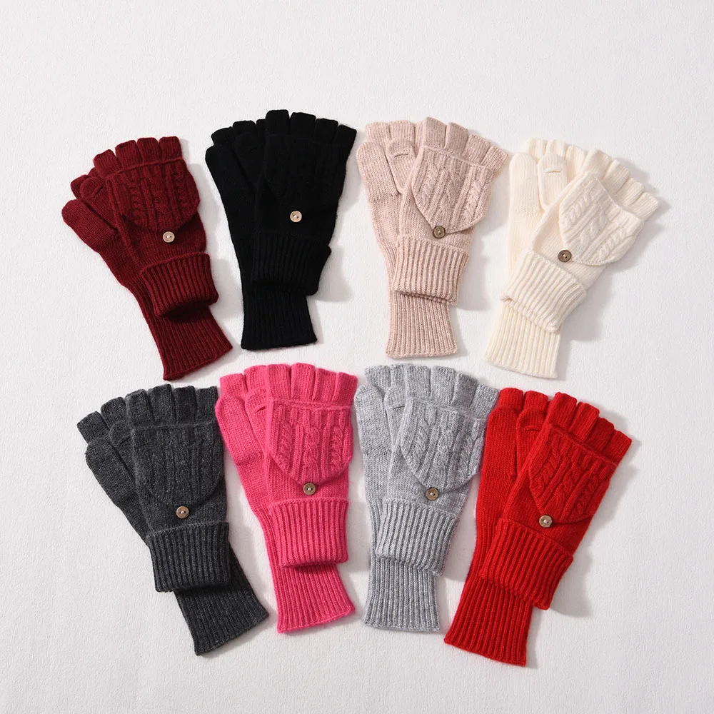 Оптовая продажа, шерстяные трикотажные перчатки на полпальца, теплые манжеты для ногтей, манжеты, роскошные мягкие женские зимние кашемировые перчатки на заказ
