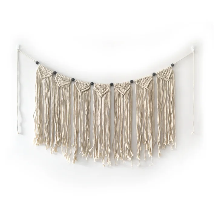 Wholesales Hand Woven Tapestry Macrame Curtains With Wooden Bead Bohemian Home Wall Hanging Blankets For Door Room Decorations