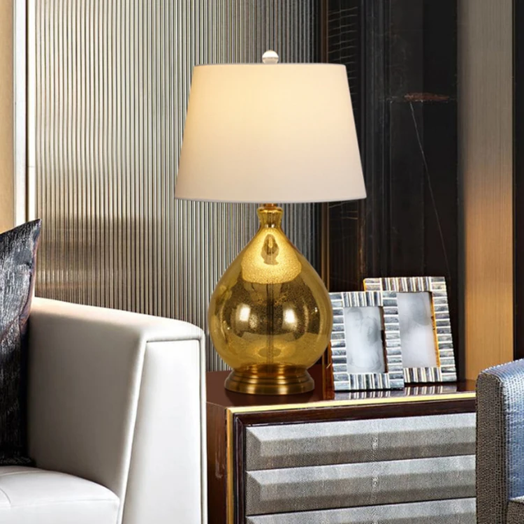 Home Office Bedroom Living Room Accent Decorative Antique Mercury Glass Gold Table Lamps