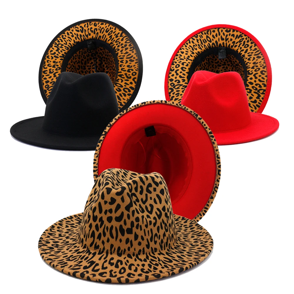 2 Two Tone Fedora Hats For Women Tie Dye Felt Man Made Wool Fedora Panama Cheetah Print Hats Cap For Men