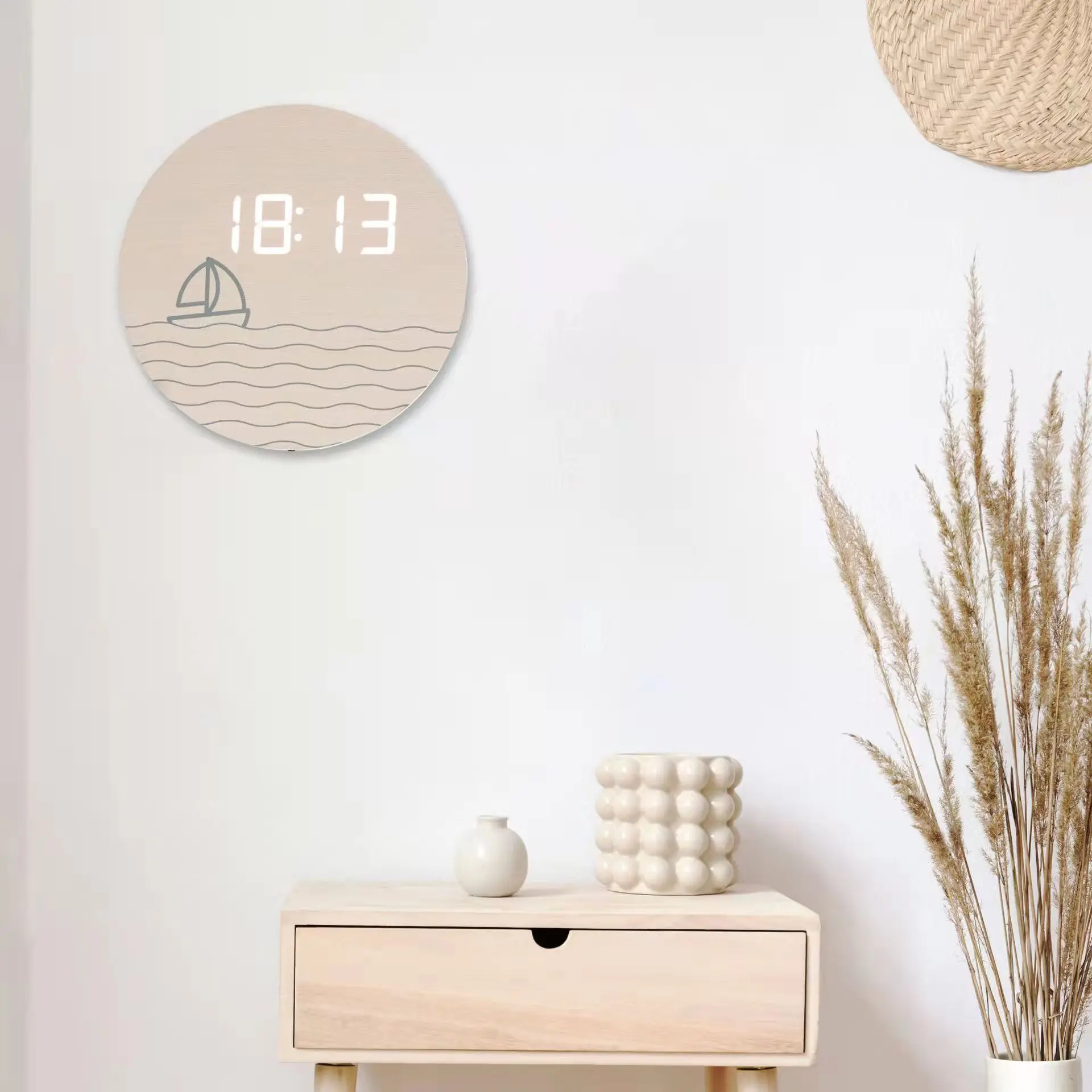 Luminous wooden digital alarm clock LED modern wall clock home office living room decoration wall clock