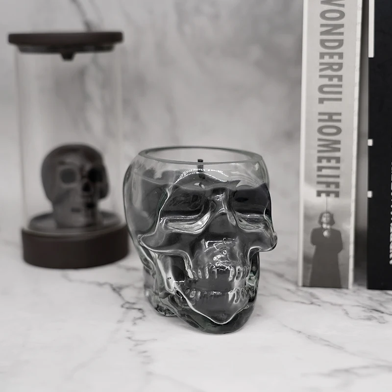 New  Handmade  Halloween  Cool Black Skulled Skeleton  Glass Jar Craft Scented  Candles