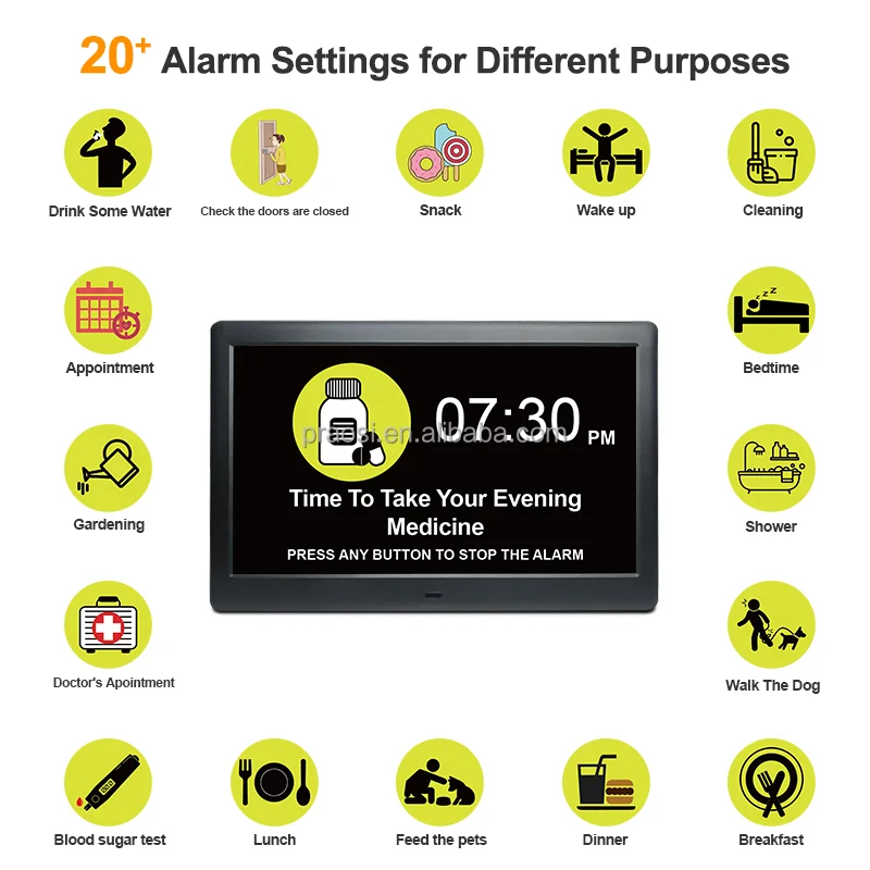 2024 Pros Smart 10 inch Large Display Memory Loss Alzheimer Digital Calendar Clock Dementia Day Alarm Clock  Edit Alarm Reminder