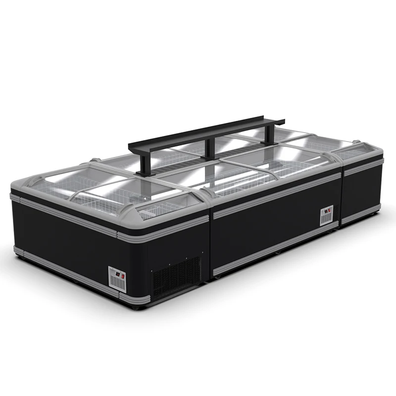 Blast Freezing Supermarket Display Freezer Commercial Curved Sliding Glass Horizontal Refrigerator Showcase