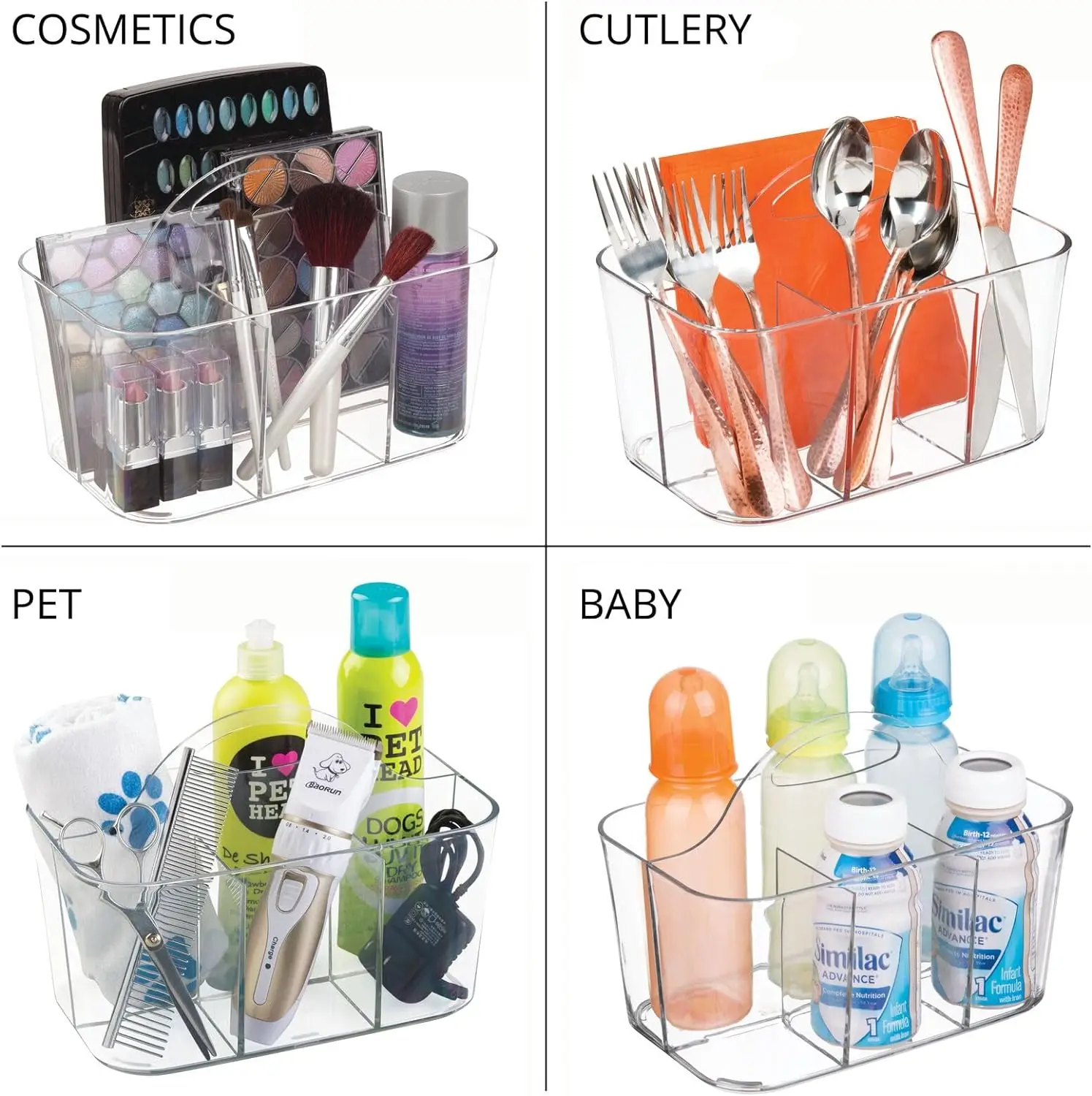 Portable Process Organizer Acrylic Transparent Plastic Handle Type Split Basket Crafts Pencils Cosmetics Storage Boxes Bins