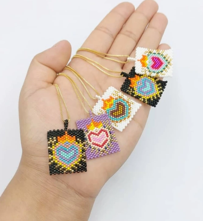 handmade Colorful Sacred Heart Pendant miyuki Necklace Jewelry