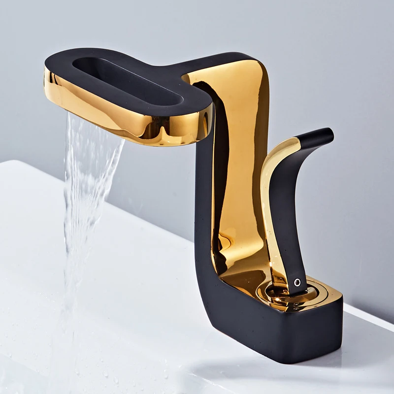 New design cold basin faucet waterfall white single handle Mixer Tap gold tabletop wash basin bathroom sink hotel basin tap