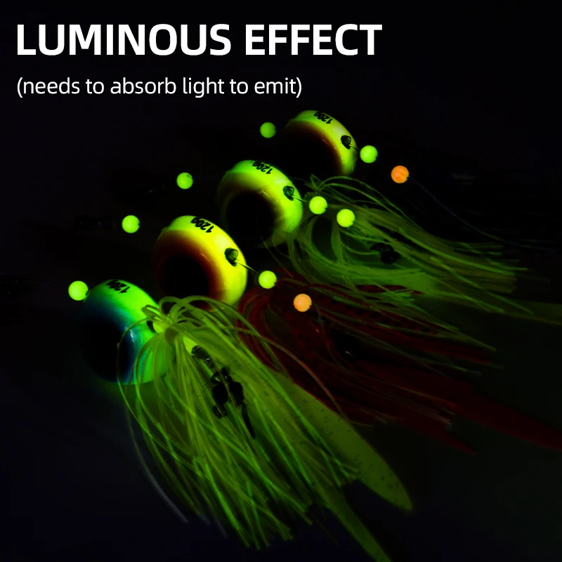 Big Luminous Metal Jigs Fishing Lure 100g 120g 150g 200g 250g 300g Silicone Skirt Glow  Jigging Head Lure
