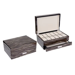 custom logo double layers glossy lacquer wooden veneer storage watch jewel  box display case with lid and locks