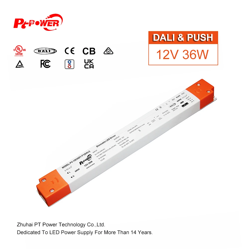 Linear Shape CV LED Power Supply 12V 24V 36W DALI Dimmable LED Driver for Indoor LED Light Box Modules