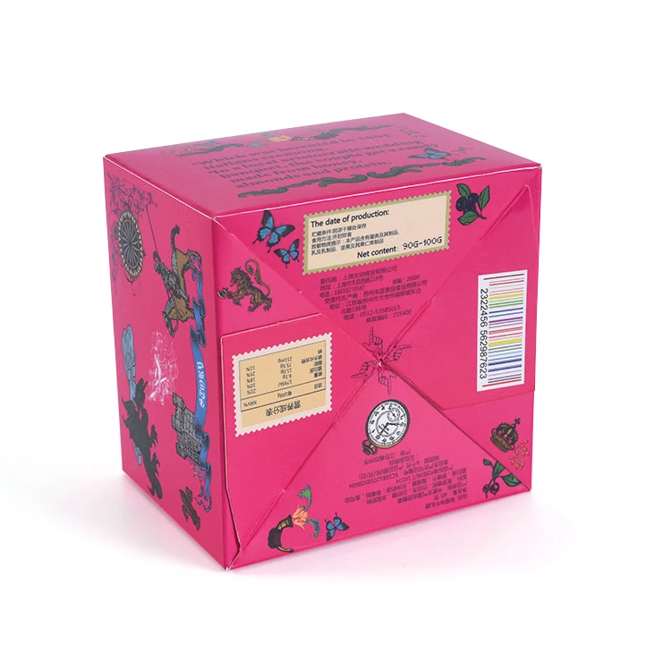 Custom logo 4 colors offset printing white cardboard paper small cute candies box with automatic self lock bottom